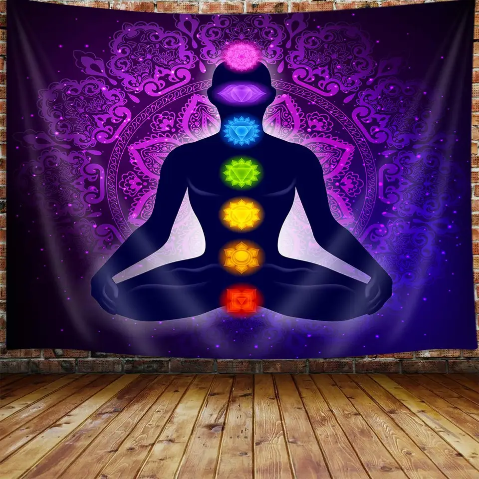 Arazzo AQYIP Sette Chakra 127x152 Cm – Tappeto Da Parete Yoga E Meditazione, Mandala Indiano