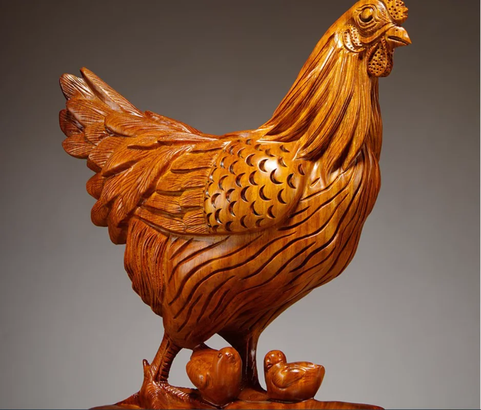 

Wood carving hen decoration home living room shop decoration red crafts