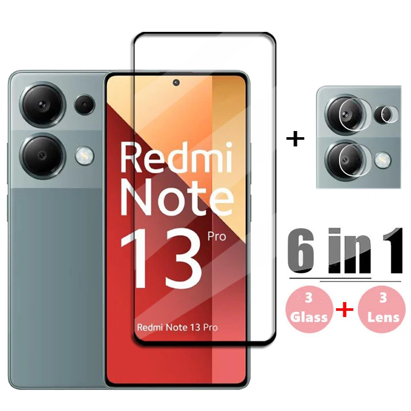 6 в 1 стекло для Redmi Note 13 Pro Полное покрытие закаленное стекло Redmi Note 13 Pro защита для экрана пленка для объектива Redmi Note 13 Pro гидрогелевая пленка с бабочкой для redmi note 11 pro защита экрана взрывозащищенная защитная пленка задняя крышка полное покрытие