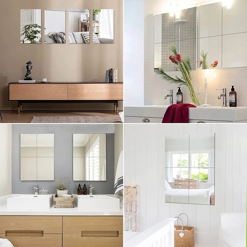 4Pcs 20/30CM Square Acrylic Mirror Flexible Self Adhesive Acrylic Mirror Personalizeds Decorative Wall Sticker For Home