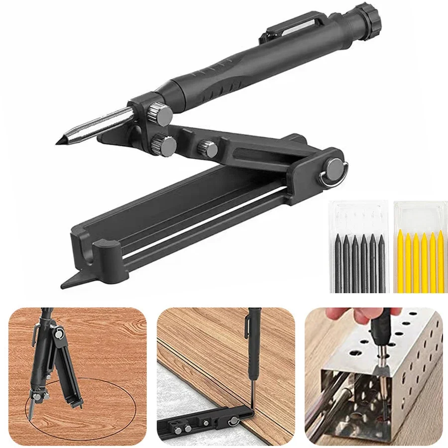 

Multifunctional Scribing Tool and Pencil Refill DIY Scribe Woodworking Compass Contour Gauge Scriber Line Maker for Woodworking