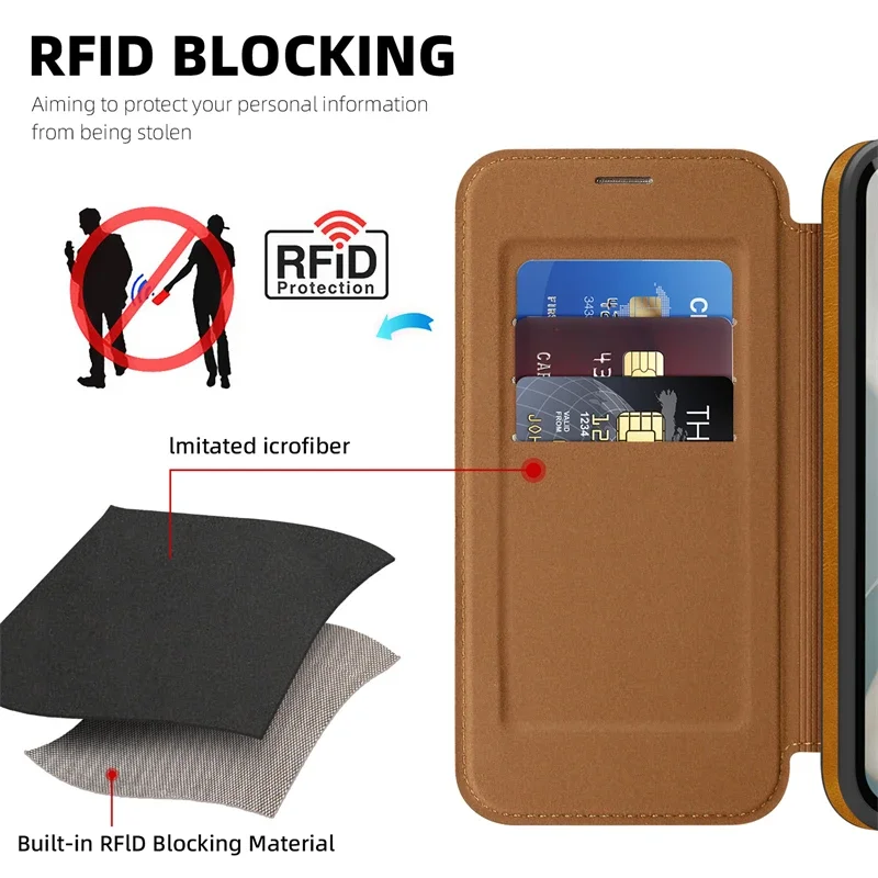 Magnetic Leather Flip Wallet Card Holder Case with Magsafe Compatibility