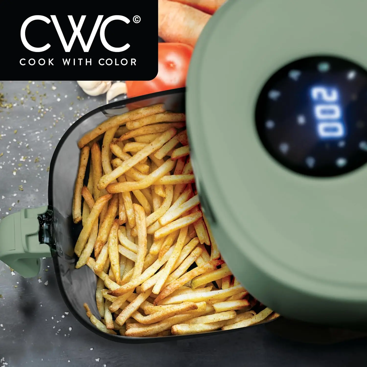 High-Power 1200W Air Fryer Glass Basket Digital Display 6 Presets Stainless Steel Sage 4Qt 175°F-400°F Timer Auto Shut-Off 5