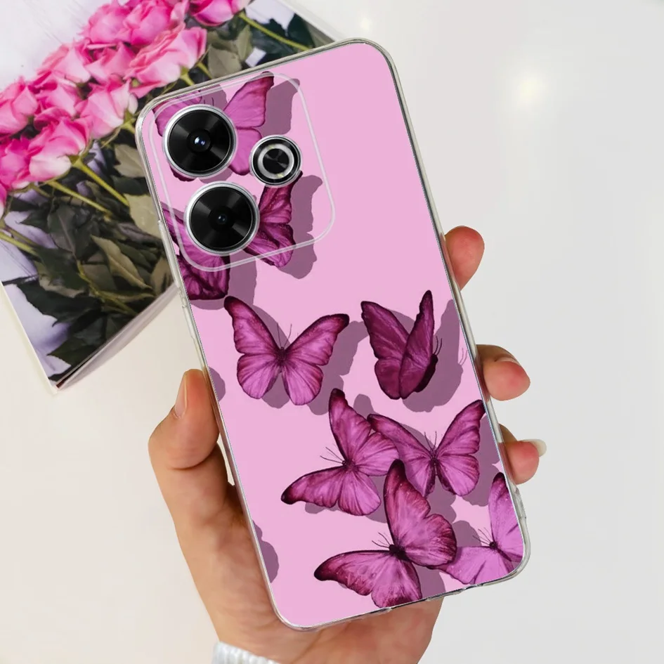 2024 Fashion Tulip Flower & Butterfly Soft Silicone Clear Phone Case