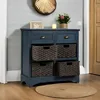 Rustic Storage Cabinet Cabinet with 2 Drawers and 4 Classic Fabric Basket for Kitchen/Entryway/Living Room, Antique Navy 6