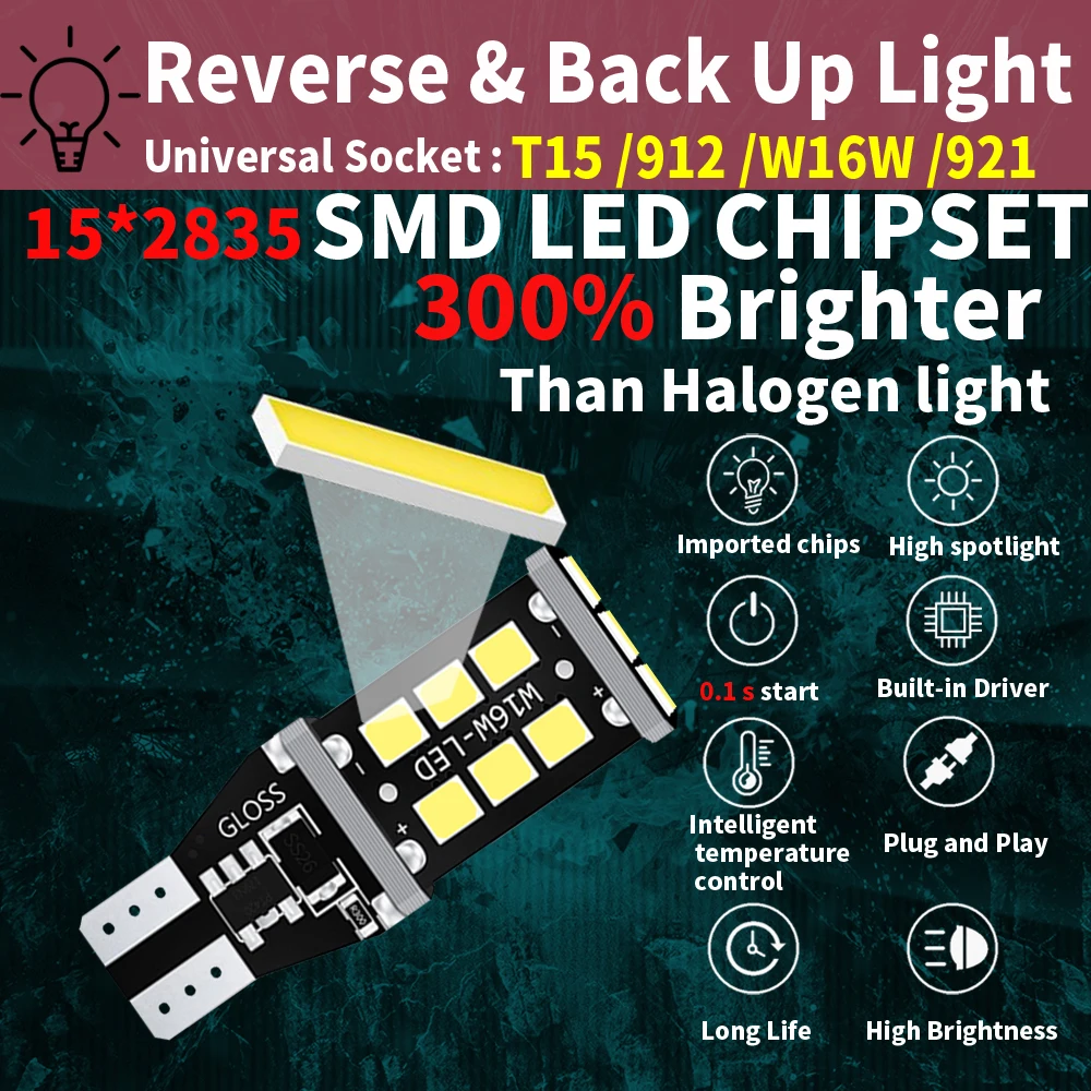 thumbnail image 2 of AUXITO Error Free 912 921 LED Bulb Reverse Lights Backup Lights 4000 Lumens/Pair Extremely Bright CSP 9-SMD 906 W16W T15 LED Bulbs Plug And Play For Backup Reverse Lights, 6500K White 2 of 12