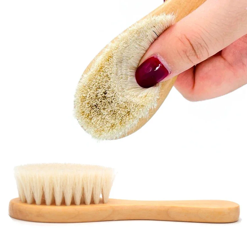 Newborn Baby Wooden Brush Baby Natural Wool Comb Newborn Hair Brush Infant Head Massager Portable Bath Brush Comb for Kids