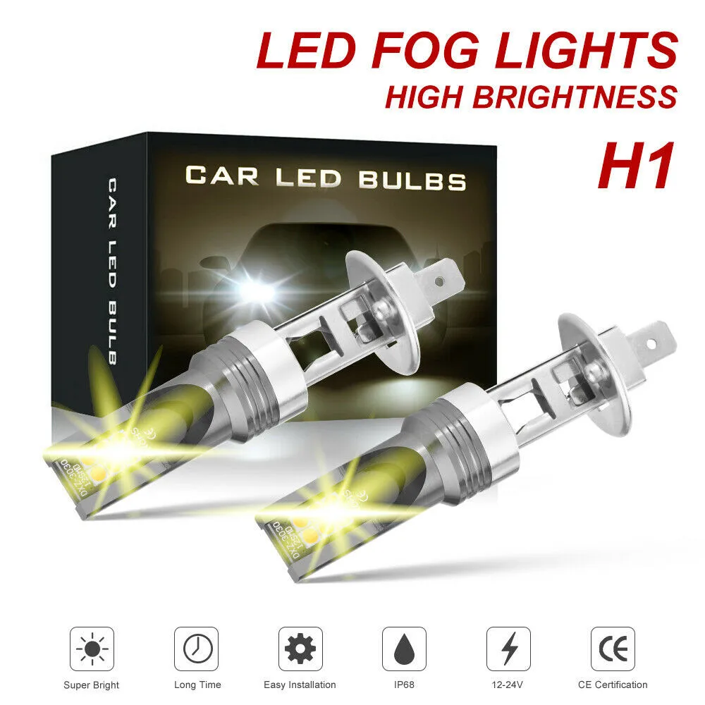 

2pcs H1 LED Headlight Kit 200W 12000LM Fog Light Bulbs 3000K Driving DRL Yellow Automobiles Light Accessories
