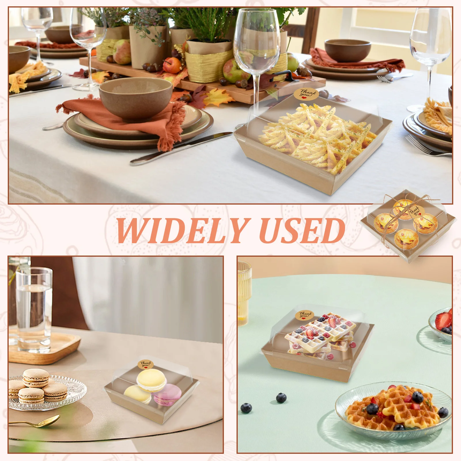 100/50pc Cake Box Dessert Candy Box with Clear Lid Food Packe for Wedding Party Christmas Decor Sandwich Bread Nuts Gift