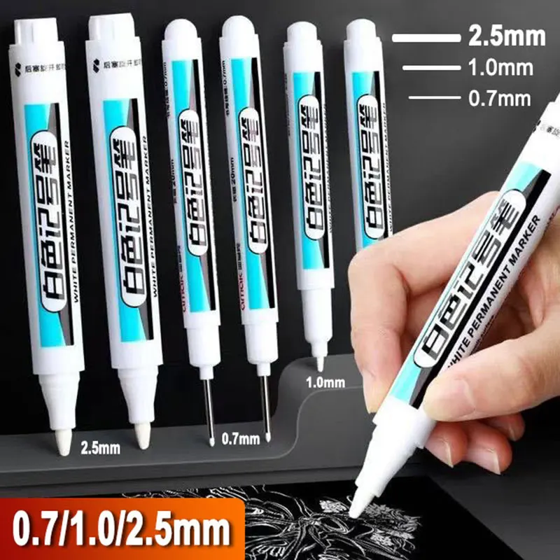 1/3Pcs 0.7/1.0/2.5MM White Permanent Marker Pens Paint Markers For