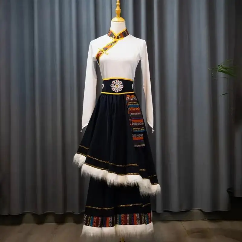 New Tibetan Dance Performance Costume Mongolian Dance Double Layered Large Skirt Chinese Style Ethnic Practice Skirt