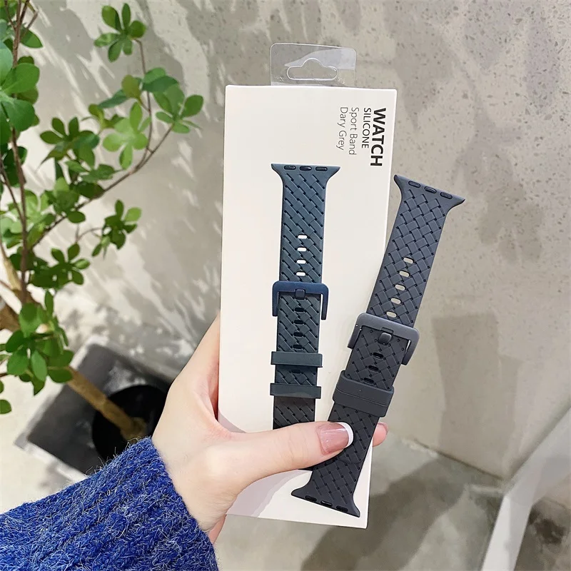 Scatola + Cinturino Intrecciato Per Apple Watch Ultra 49Mm Series 8/7 45Mm 41Mm 44Mm 40Mm 42Mm Bracciale In Silicone Da Donna Cinturino Iwatch 6 Se 5 
