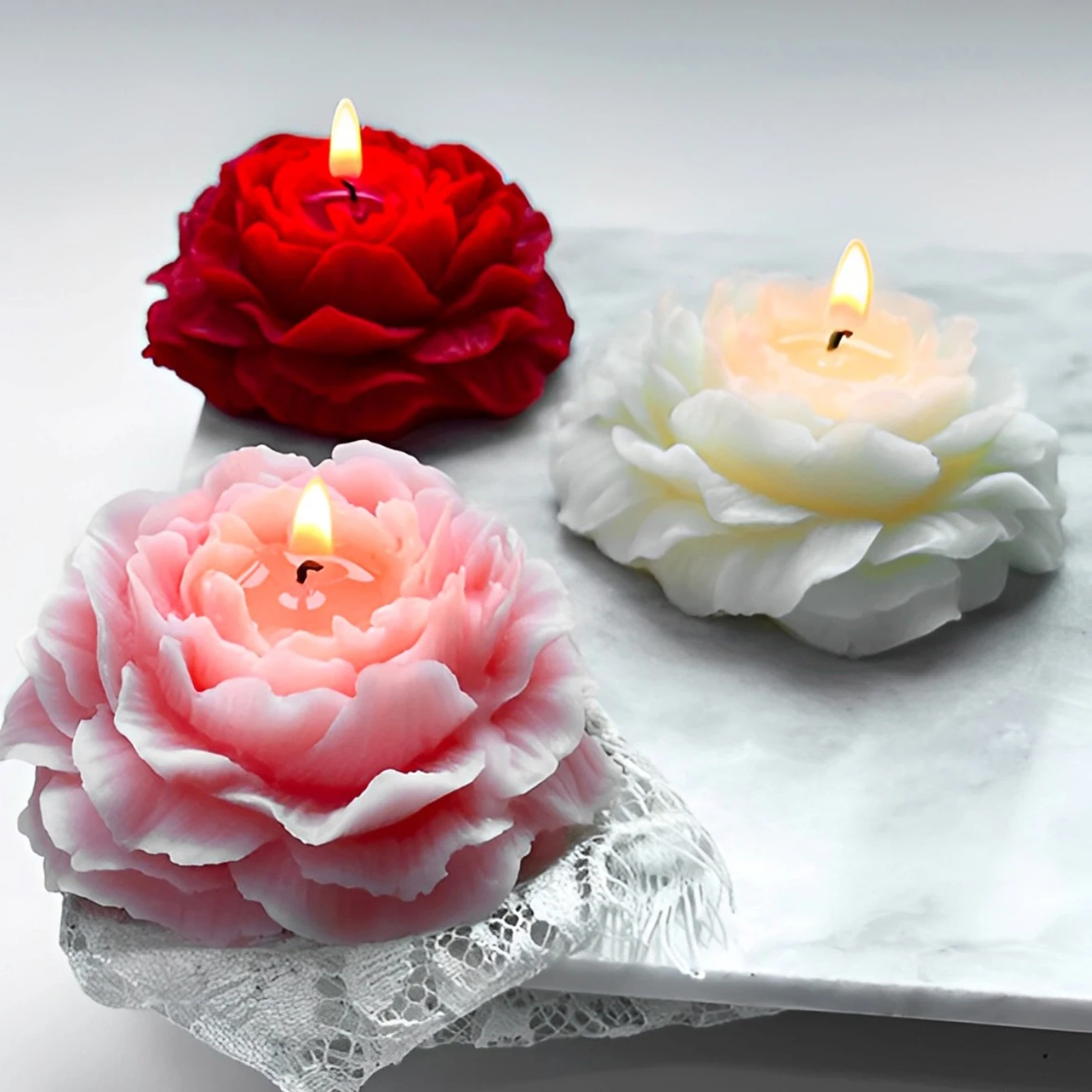 Large Peony Flower Silicone Candle Mold Valentine's Day DIY Flower Mousse Cake Baking Mold 3D Rose Scented Soap Gypsum Mold
