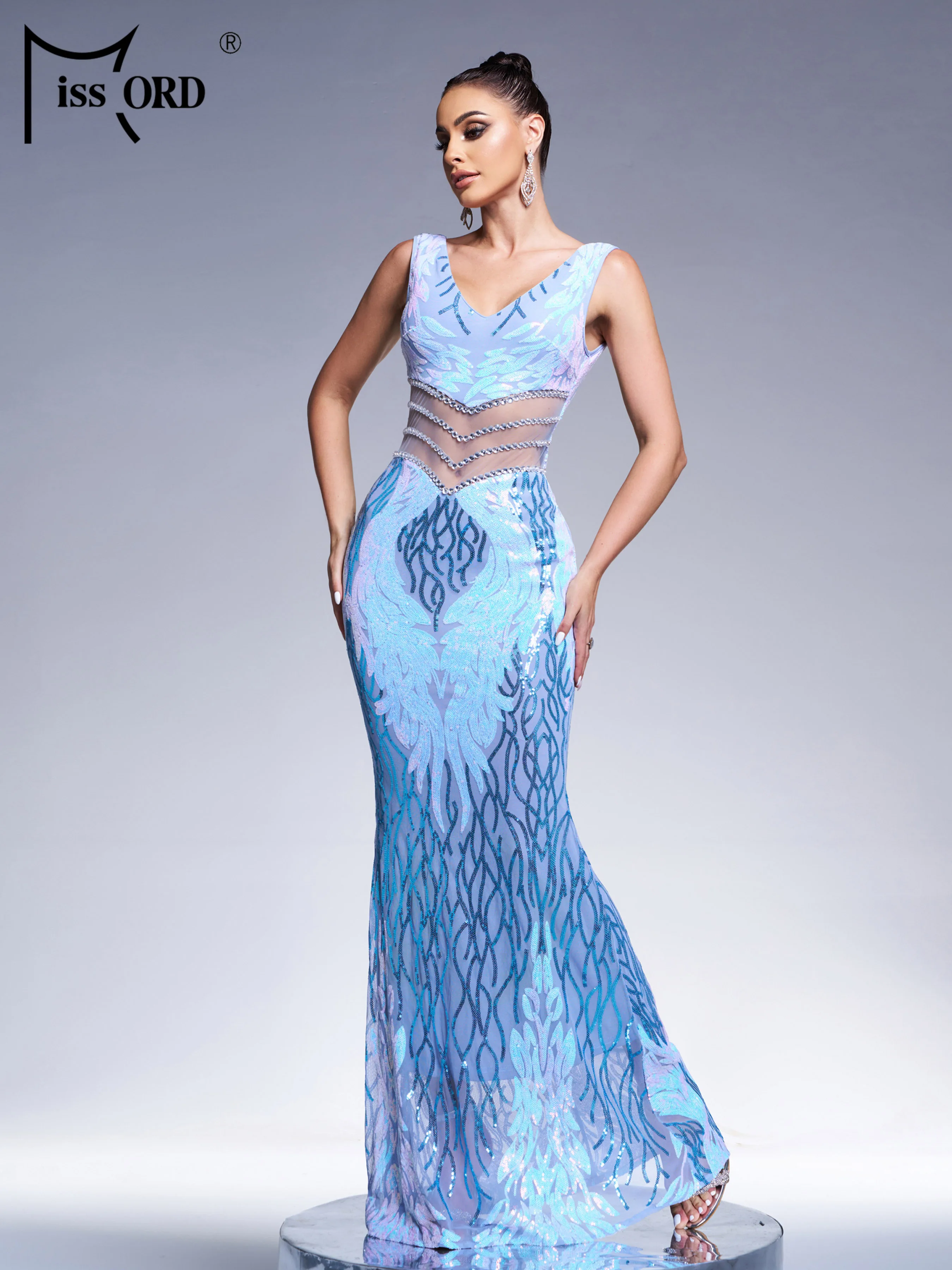 Missord New V Neck Cutout Vestidos Sequin Mermaid Evening Gown Wedding Birthday Party Formal Occasion Cocktail Maxi Prom Dresses 6