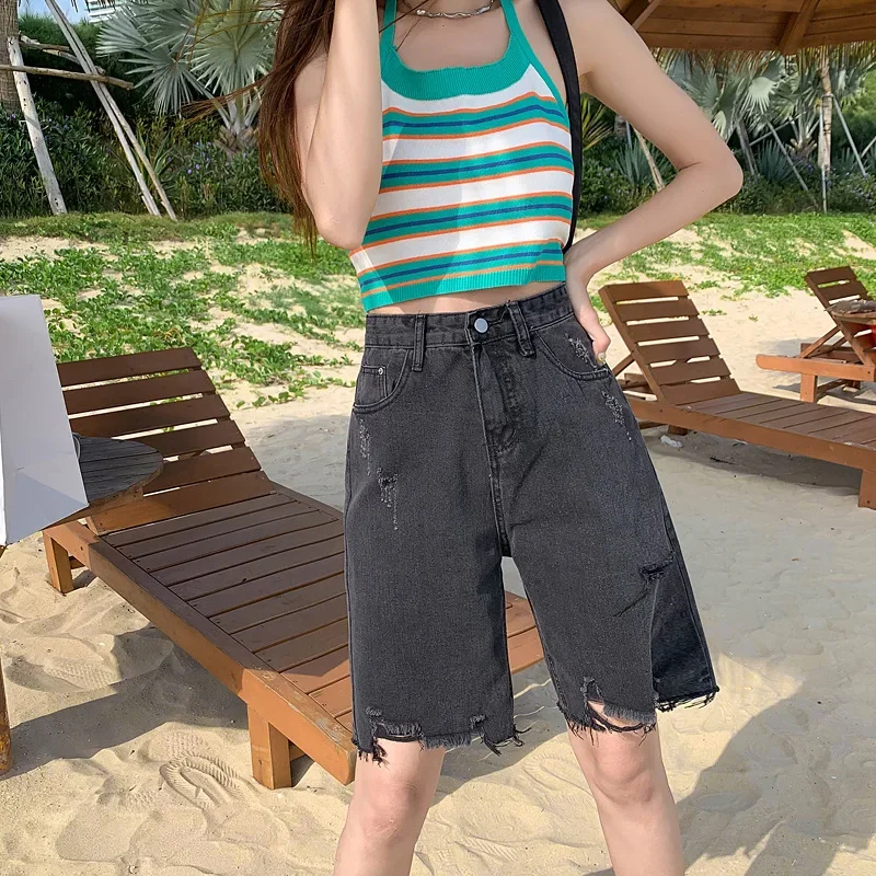 Women Summer Korean Version Jeans Shorts  Y2k Female Clothing Fashion Blue Denim Pants  Relax Jeans Vintage Streetwear Straight