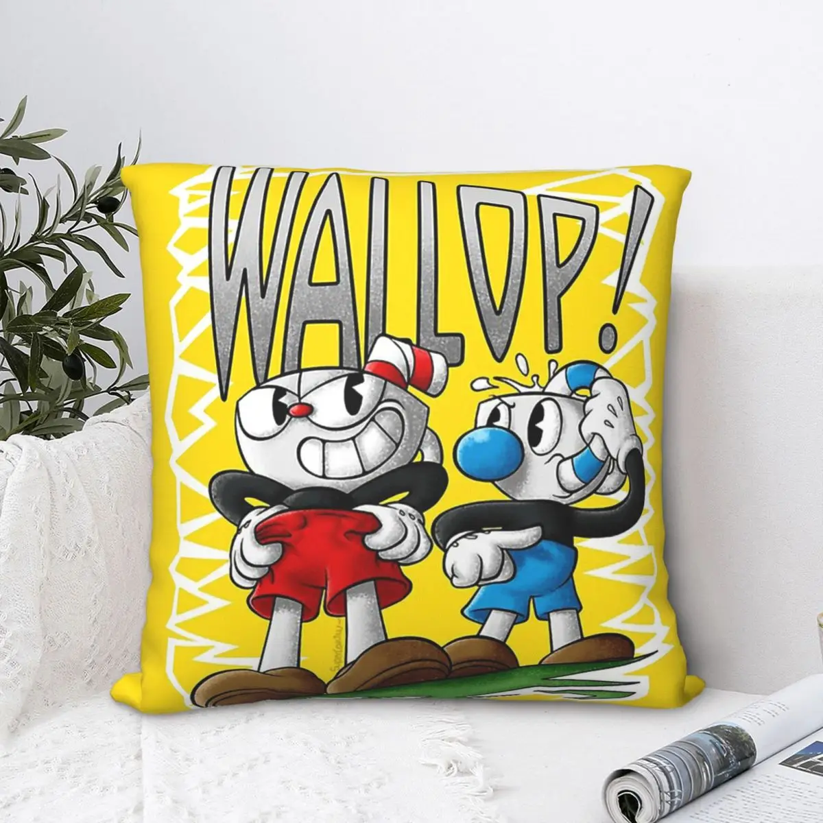 

Mugman Wallop Throw Pillow Case Cuphead Cala Maria Game Cushion For Home Sofa Chair Decorative Hug Pillowcase