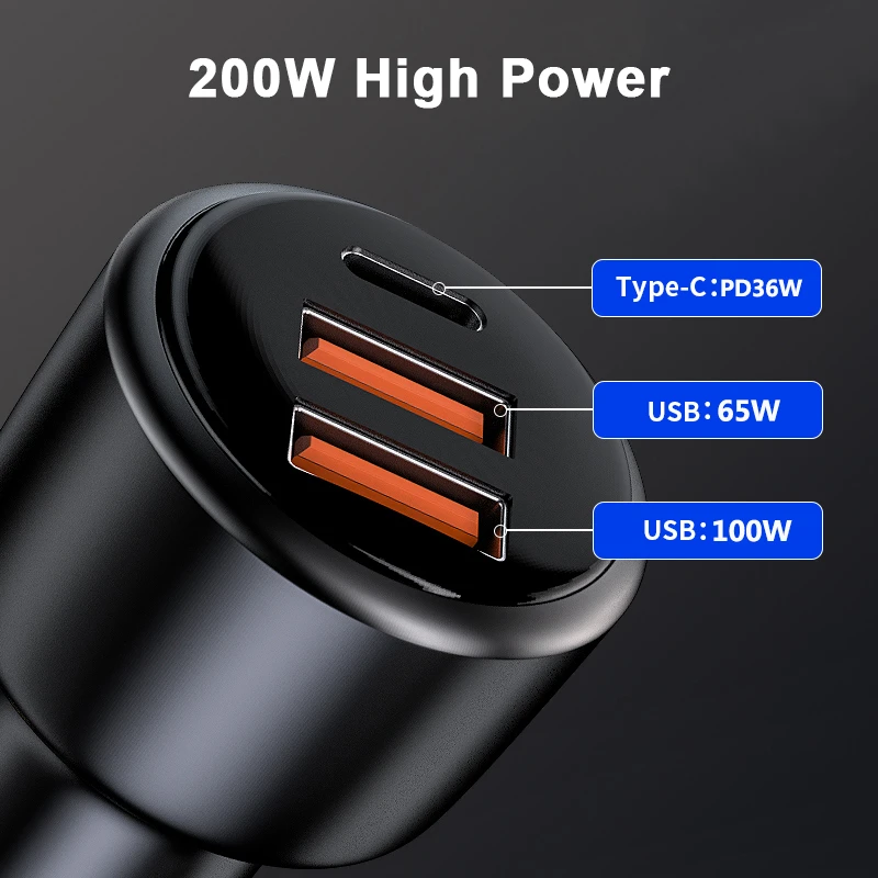 차량용 충전기 100W SFC 고속 충전 + 65W Supervooc 2.0 + PD 36W 고속 충전기, 아이폰 13 화웨이 HONOR OPPO Realme OnePlus, 200W
