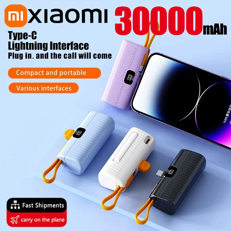 Portable Battery Charger Xiaomi 30000mAh Mini Portable Pocket Power Bank Type-c Two-ways Fast Charging Compatible for iPhone