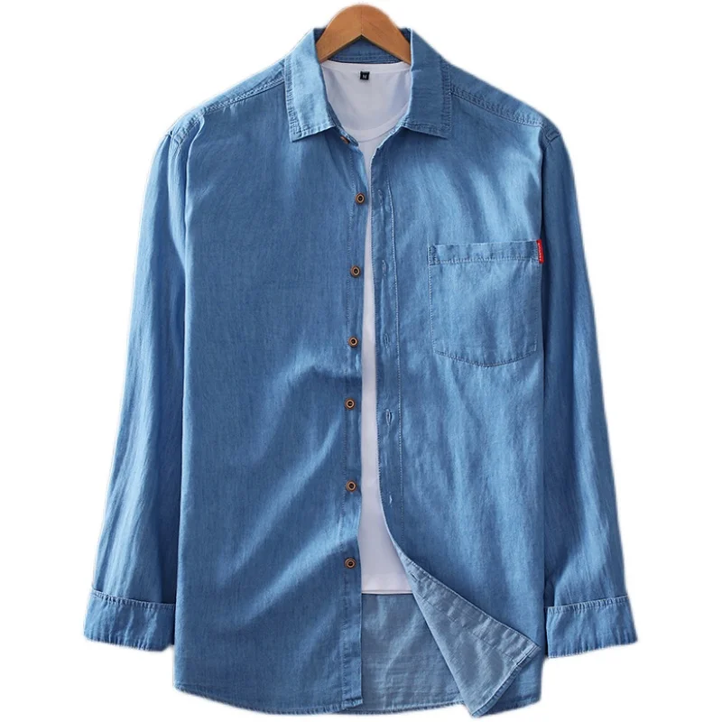 New Fashion Denim Shirt Men's Work Wear Long Sleeve Shirt Spring and Autumn Wear European and American Washed Size XL-8XL denim shirt long sleeved shirt