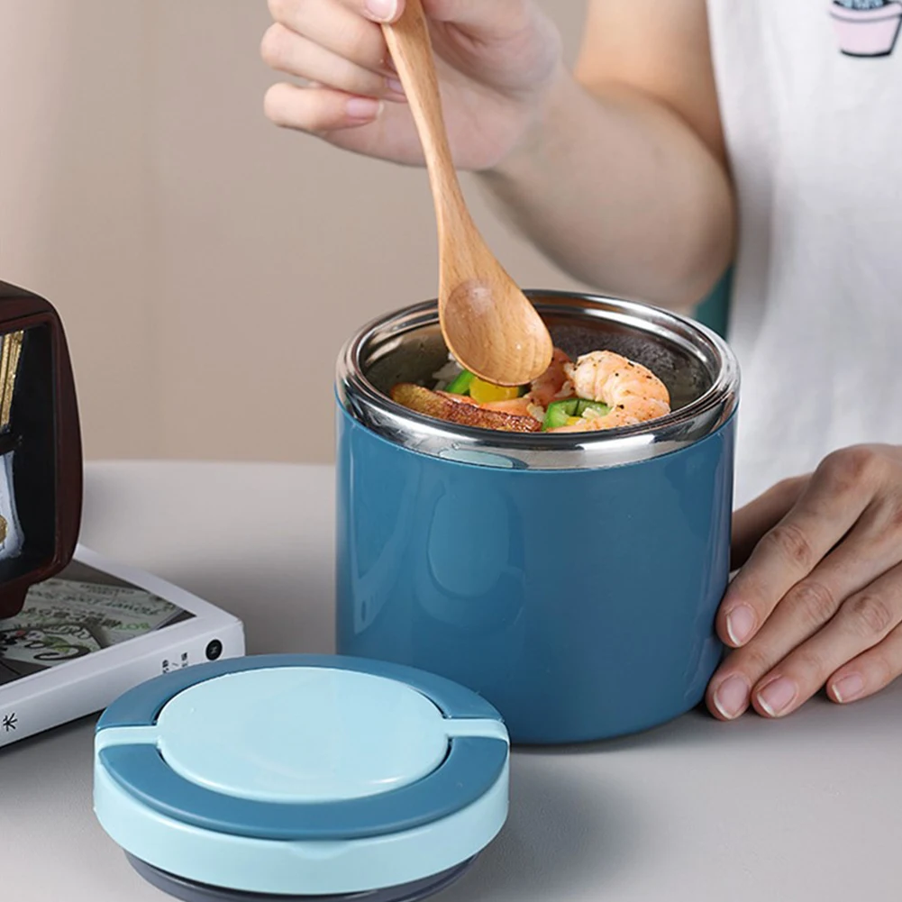 630ml Stainless Steel Breakfast Cup Soup Bowl Thermal Storage Food Container Sealed Bento Box With Handle Green portable food container