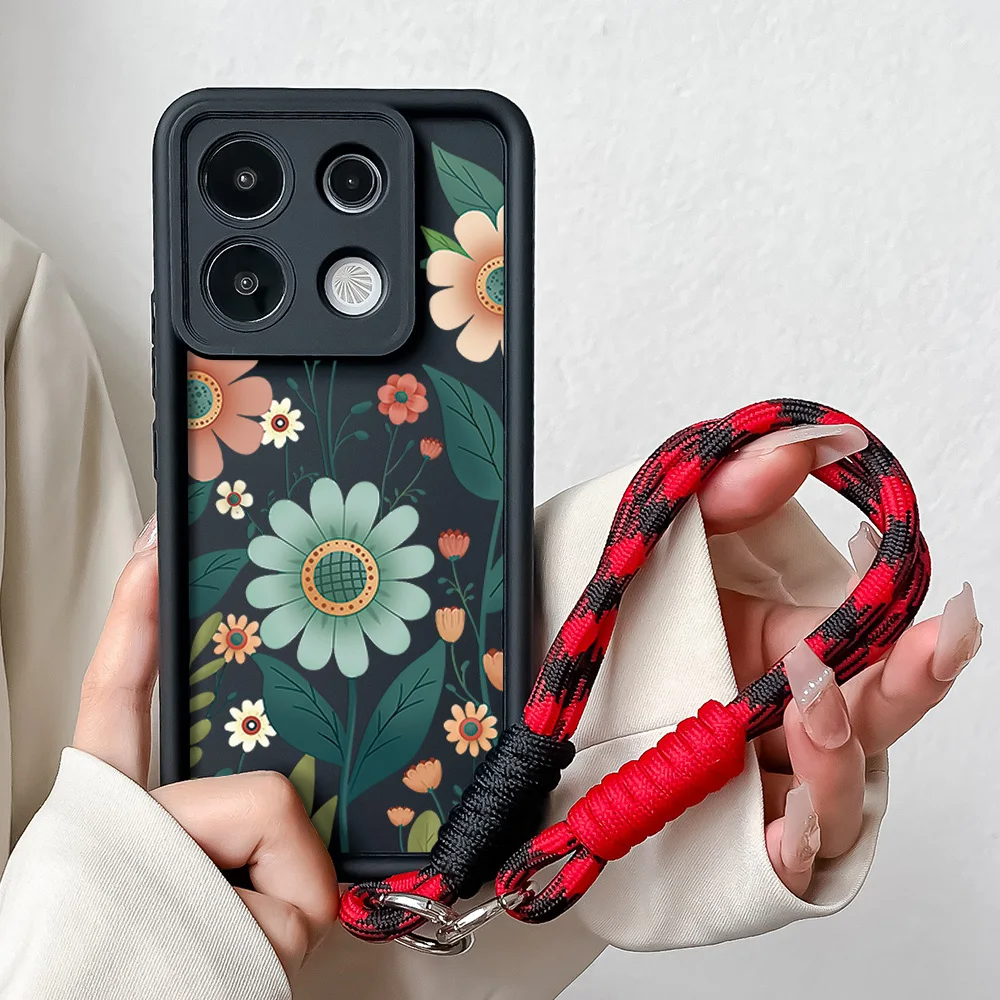 Floral Wrist Chain Lanyard Phone Case with Strap