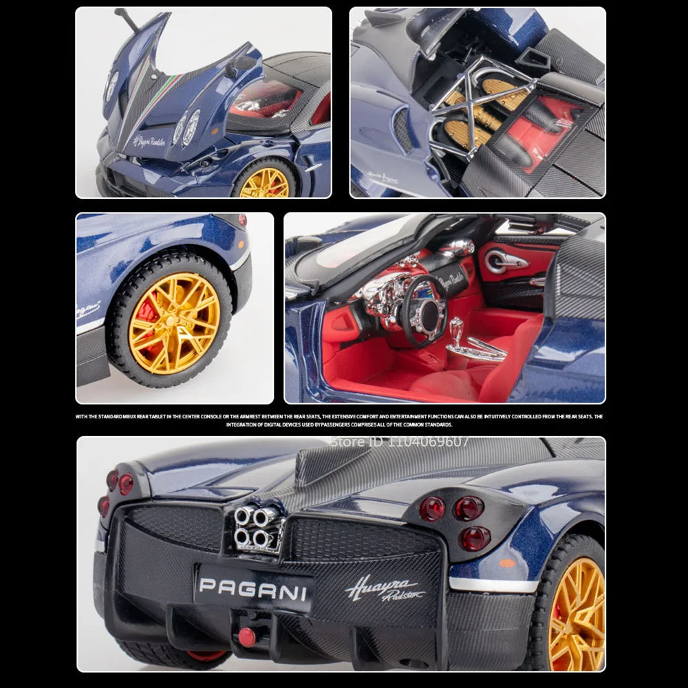 1:24 Pagani Huayra Dinastia 스포츠카 모델 장난감 합금 다이캐스트 사운드 라이트 4 도어 오픈 레이싱 차량 어린이 선물 컬렉션