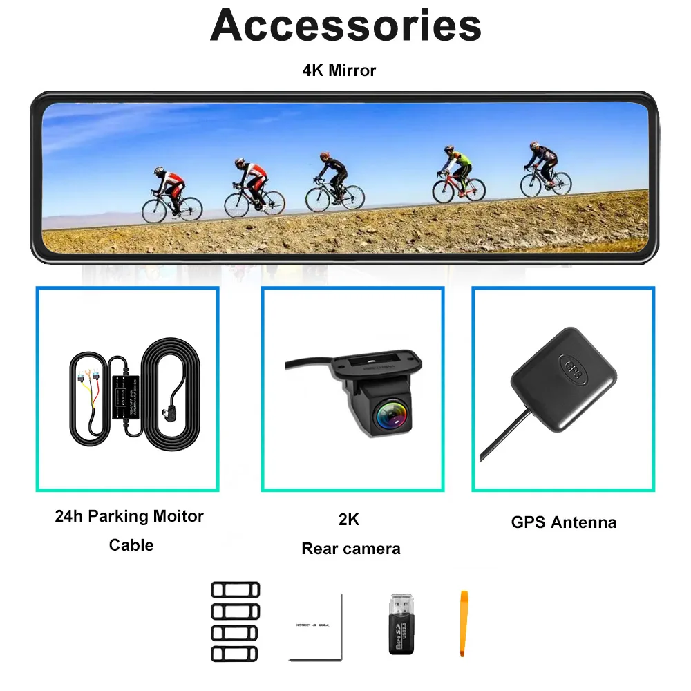 HGDO SONY 4K&2K Dash Cam 3 in 1 GPS WIFI AI Voice Control Video Recorder Car DVR Front and Rear View Mirror Camera 24H Monitor