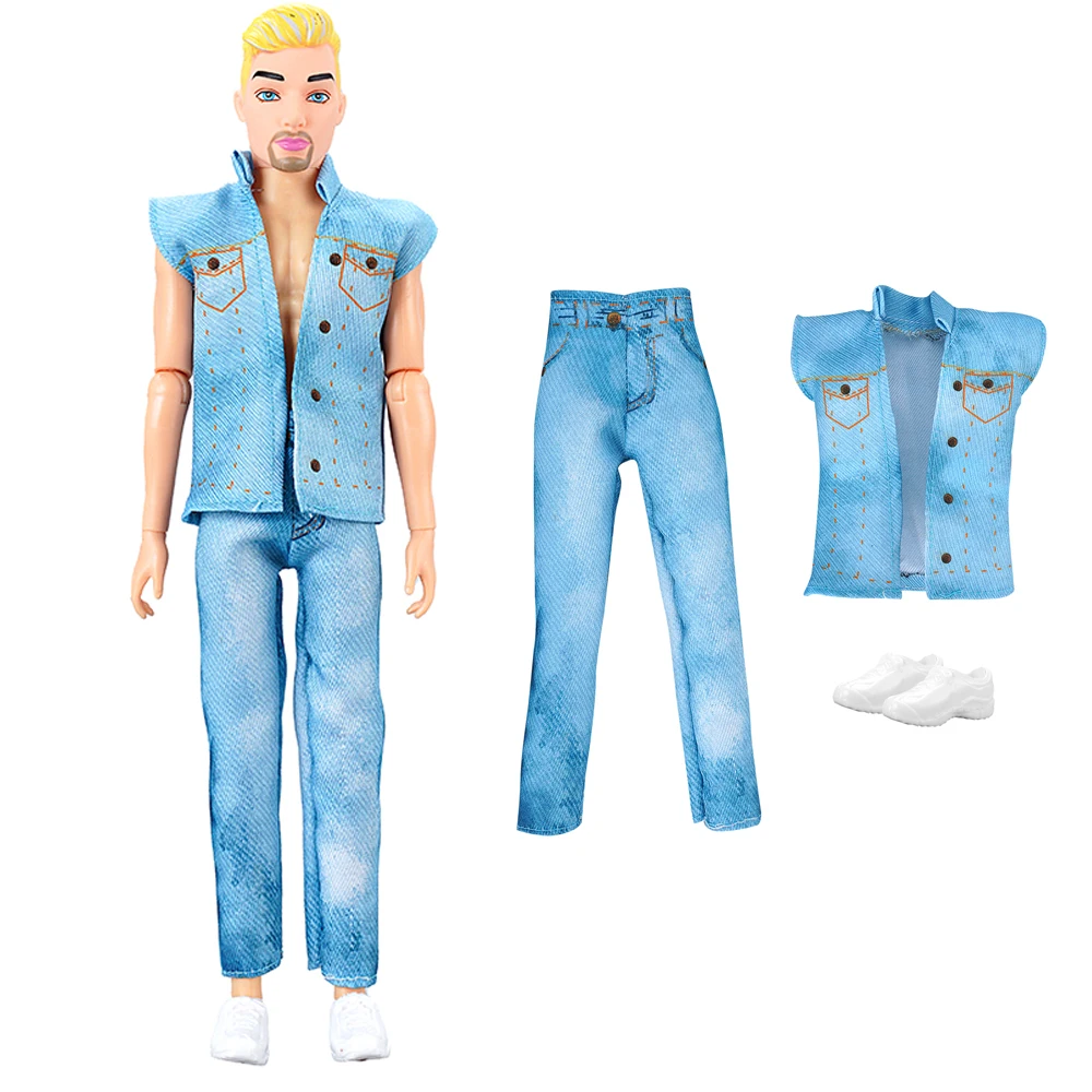 Nk 1 Set Prince For Ken Doll Fashion Imitazione Denim Blue Suit Cool Casual Wear + Scarpe Bianche Per Barbie Doll Accessori Giocattolo Regalo