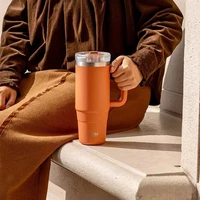 Tyeso 900/1200ML Tumbler Bottle Stainless Steel Car Mug With Handle Straw Thermal Iced Travel Vacuum Insulated Coffee Hot Cup