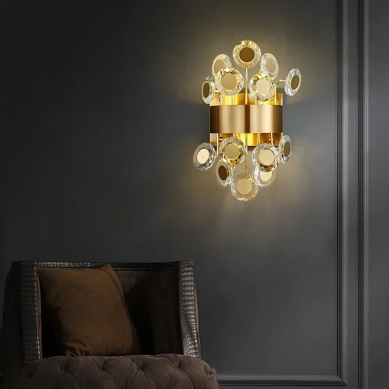 New modern wall sconce lighting for bedroom brushed gold crystal wall lamps home decoration led cristal light fixtures