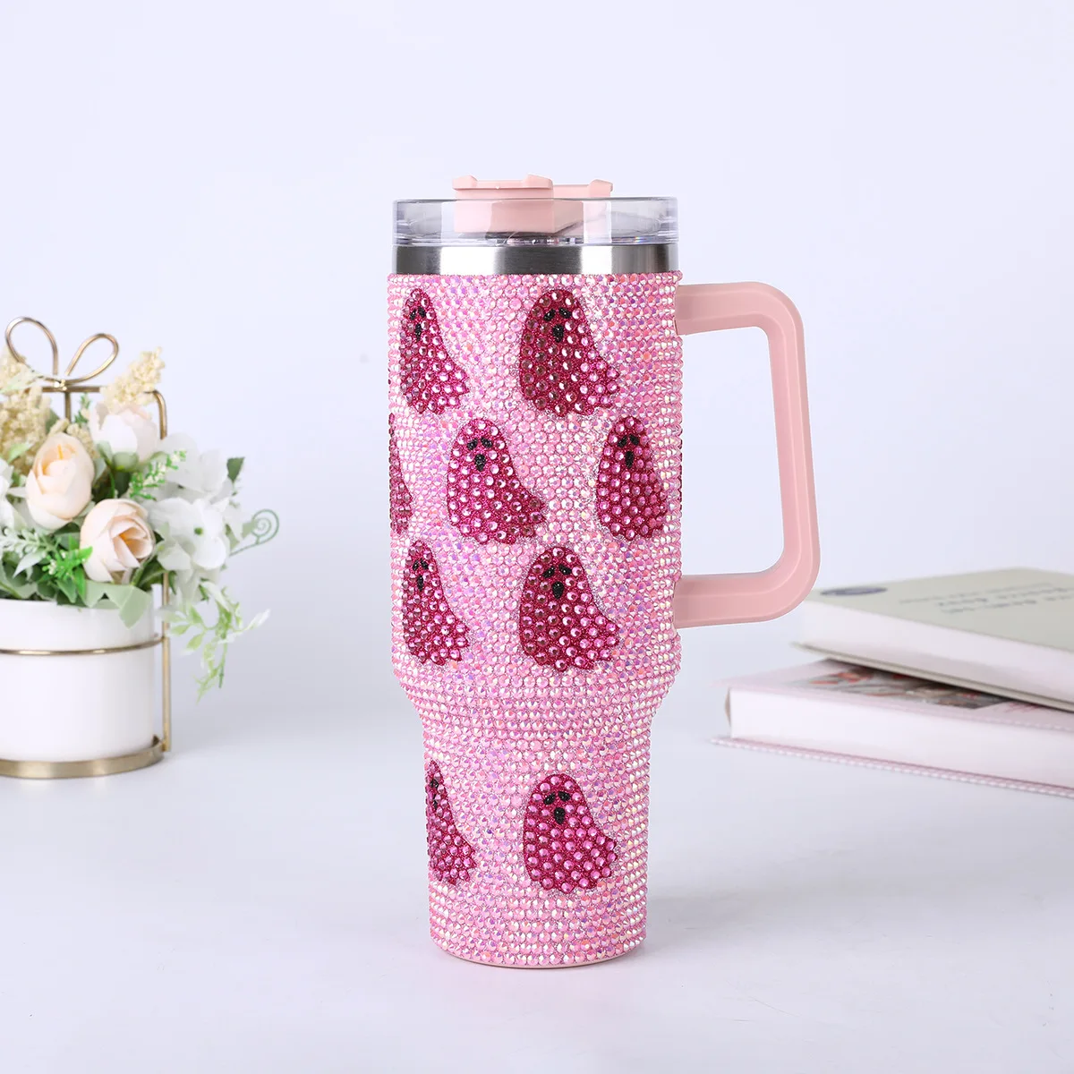 Strass Tumbler Blinged Edelstahl Kaffeetasse Handgemachte Flasche Thermo Vakuum Mosaik Kreuzstich Weihnachtsmithelfer – Detail 14