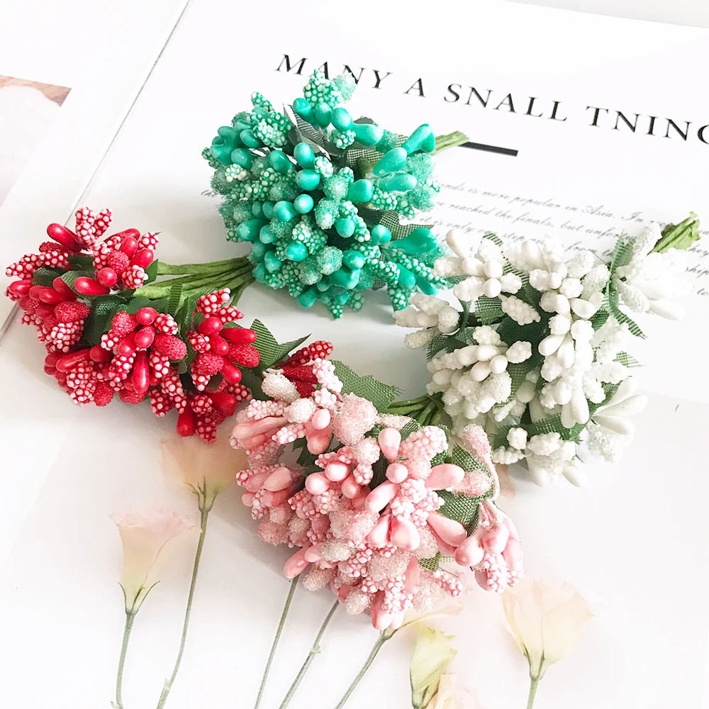 12 Teile/los Handwerk Künstliche Blumen Staubblatt Zucker Hochzeit Party Dekoration DIY Kranz Geschenk Box Scrapbooking Günstige Gefälschte Blumen