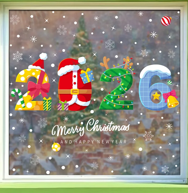 2026 Christmas Window Stickers Santa Snowman Static Cling PVC Decals Minimalist Style Wall Decor for Home Shop Decoration