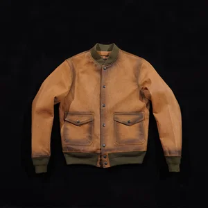 American Retro Italian Goat Leather Jacket, Distressed Slim Fit Short A1 Flying Suit Jacket, Men's RL Style Jacket