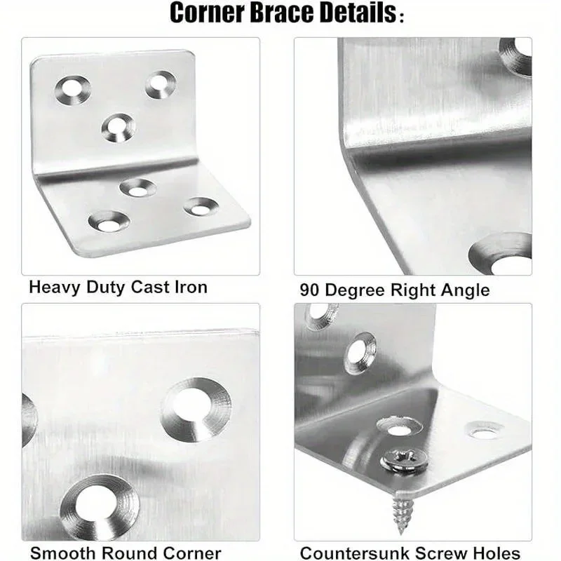 Description Picture 2 of item16pcs stainles steel bracket, wide angle bracket connected to load 90 degree angle bracket, right angle wooden cabinet furniture