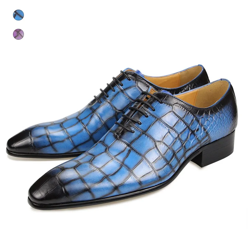 Handmade Men Blue Purple Wholecut Business Dress Shoes Casual Business ...