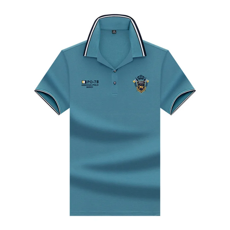Woodpecker été nouveaux hommes polyvalent à manches courtes T-shirt mode solide broderie perlée tissu demi manches Polo chemise_voghion.com