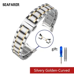 Elegant Curved End Stainless Steel Watchband - Versatile Strap - 20mm (Silver Gold - Curved)