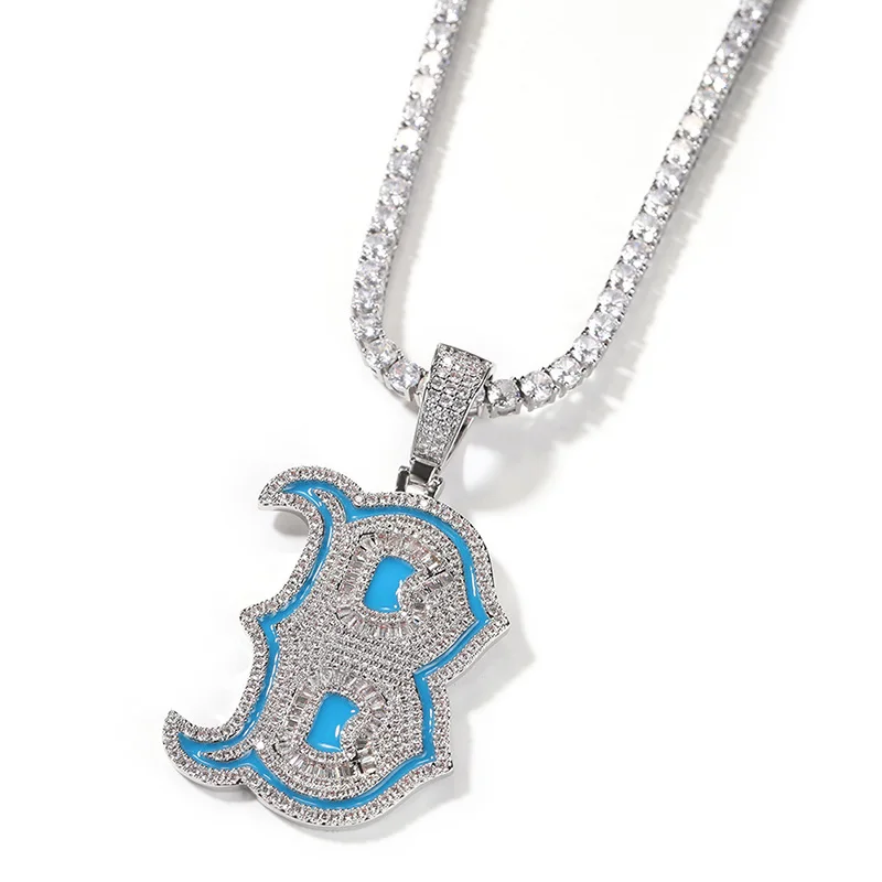 アクセサリー Bott B logo necklace Hip Hop 3A+ CZ Stone Paved Bling Iced Out luminous Letter B
