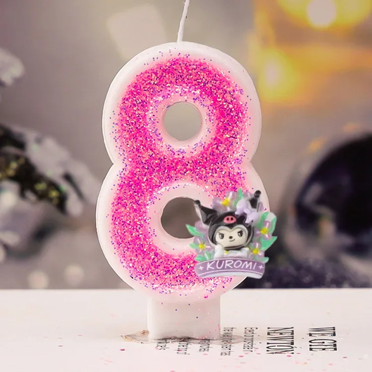 thumbnail image 1 of Vela de cera Kuromi con los dígitos 0-9, adorno para tarta de Sanrio, decoración de cumpleaños, centro de mesa para bodas y aniversarios, 1 of 5