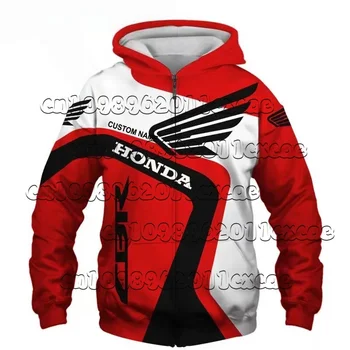 Honda Zipper Hoodie Red Label Technology 3D Printed Velvet Warm Functional Wind Adult and Children's Motorcycle Top 1