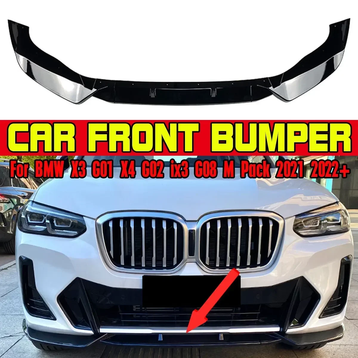 

High Quality Car Front Bumper Lip Spoiler Splitter Diffuser Protector Guard Body Kit For BMW X3 G01 X4 G02 M-Pack 2021 2022 2023