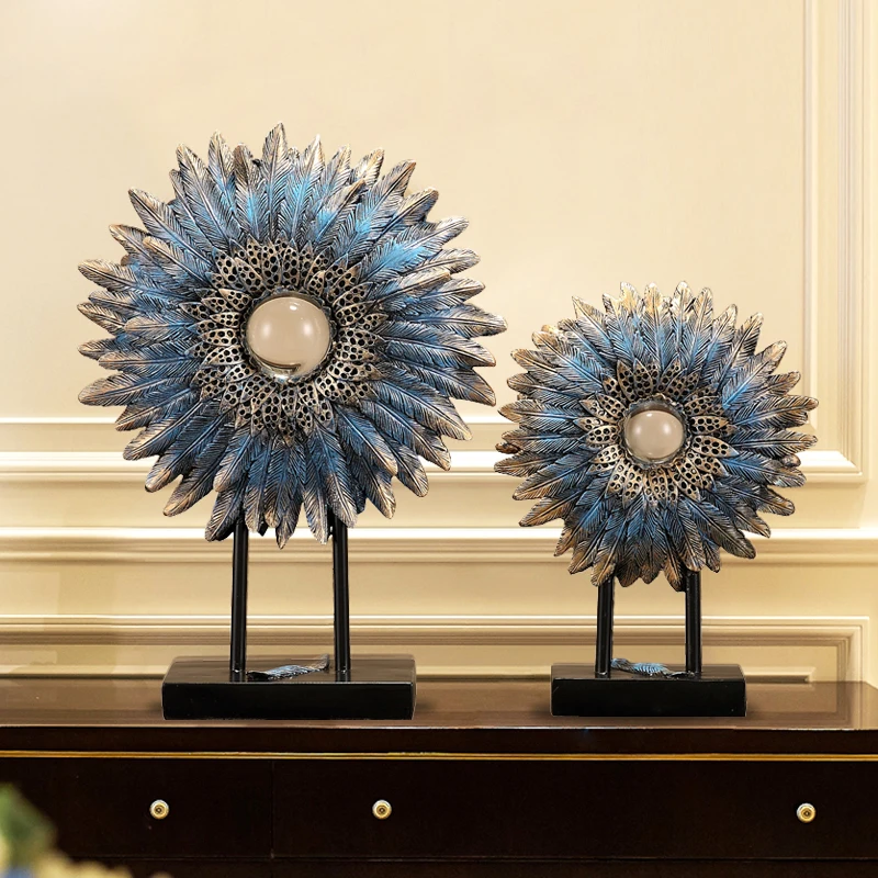 Creative American retro feather ornament gift TV cabinet living room coffee table sample room soft home decoration ornament