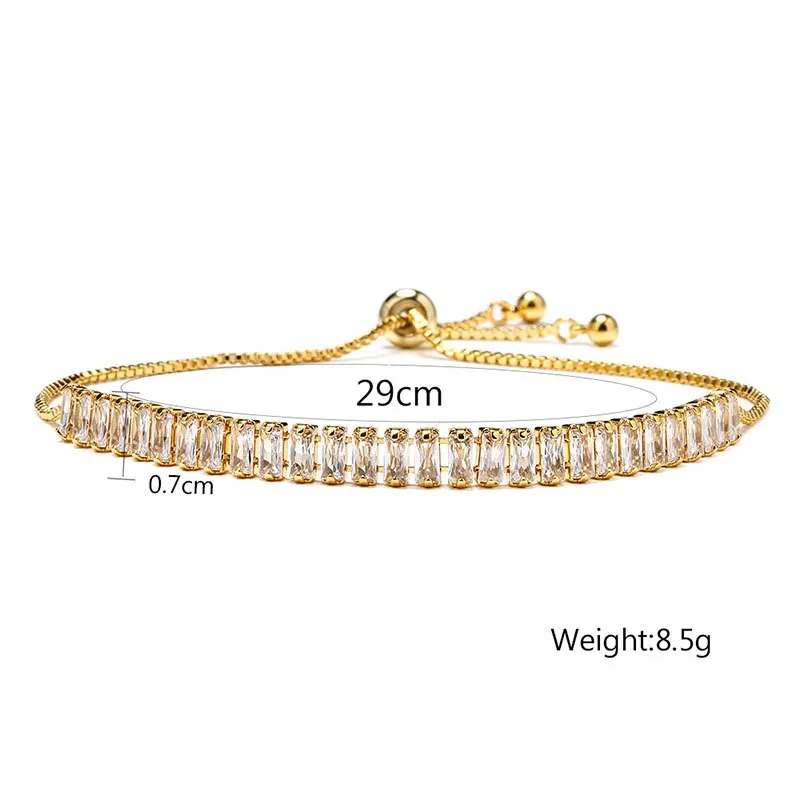Sfd7a78b104a84e8bac18dc9297d4d7b5E Adjustable Fashion Elegant Rectangle New Crystal Bracelet for Women White Gold Color Bangle Party Jewelry Mallzona