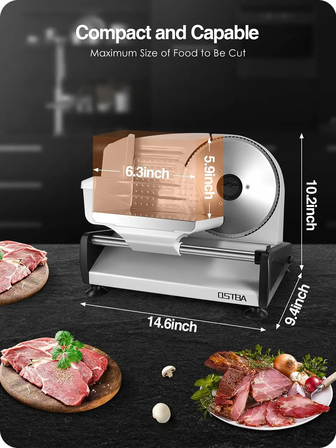 Meat Slicer Electric Deli Food Slicer with Child Lock Protection, Removable  7.5'' Stainless Steel Blade and Food Carriage, Adjustable Thickness Food