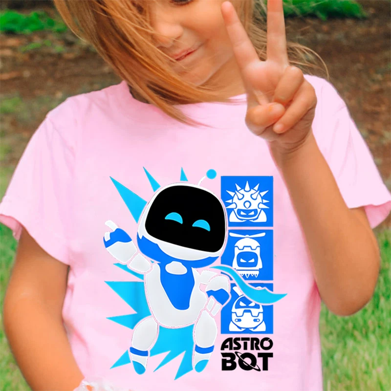 New Astro Bot T-shirt Kids Cute Cartoon Figure Graphic T Shirt Boys Girls Casual Short Sleeve Tops Creative Robot Fashion Tshirt 4