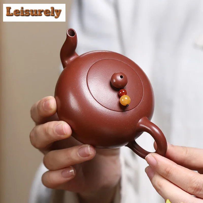 140ml High-end Yixing Purple Clay Teapots Handmade Ballpoint Pot Raw Ore Red Leather Dragon Mud Kettle Zisha Tea Set Drinkware