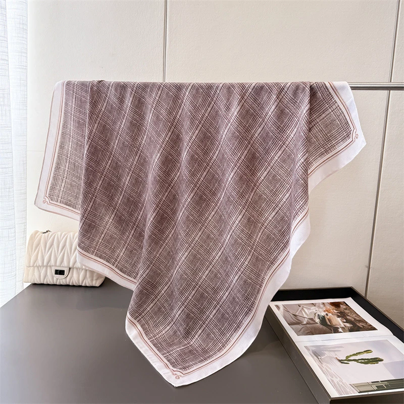 90*90Cm Square Scarf Cotton Linen Feeling Women Head Shawl Wraps Luxury Hairband Stripe Print Neck Scarves Hijab Bandana Pareo