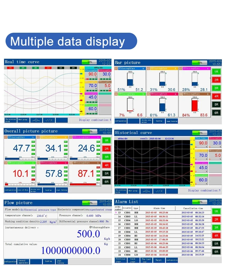 R7100 7 Inch Paperless Recorder RS485 1-16CH Temperature Pressure Current Voltag