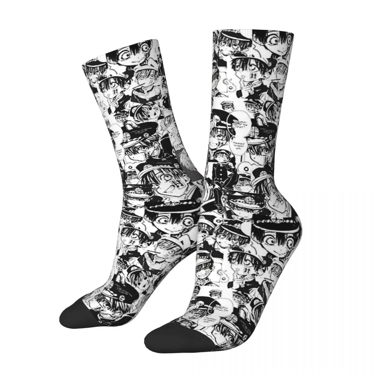 

Hip Hop Retro Collage Black And White Crazy Men's Socks Unisex Toilet Bound Hanako Kun Manga Harajuku Pattern Printed Crew Sock